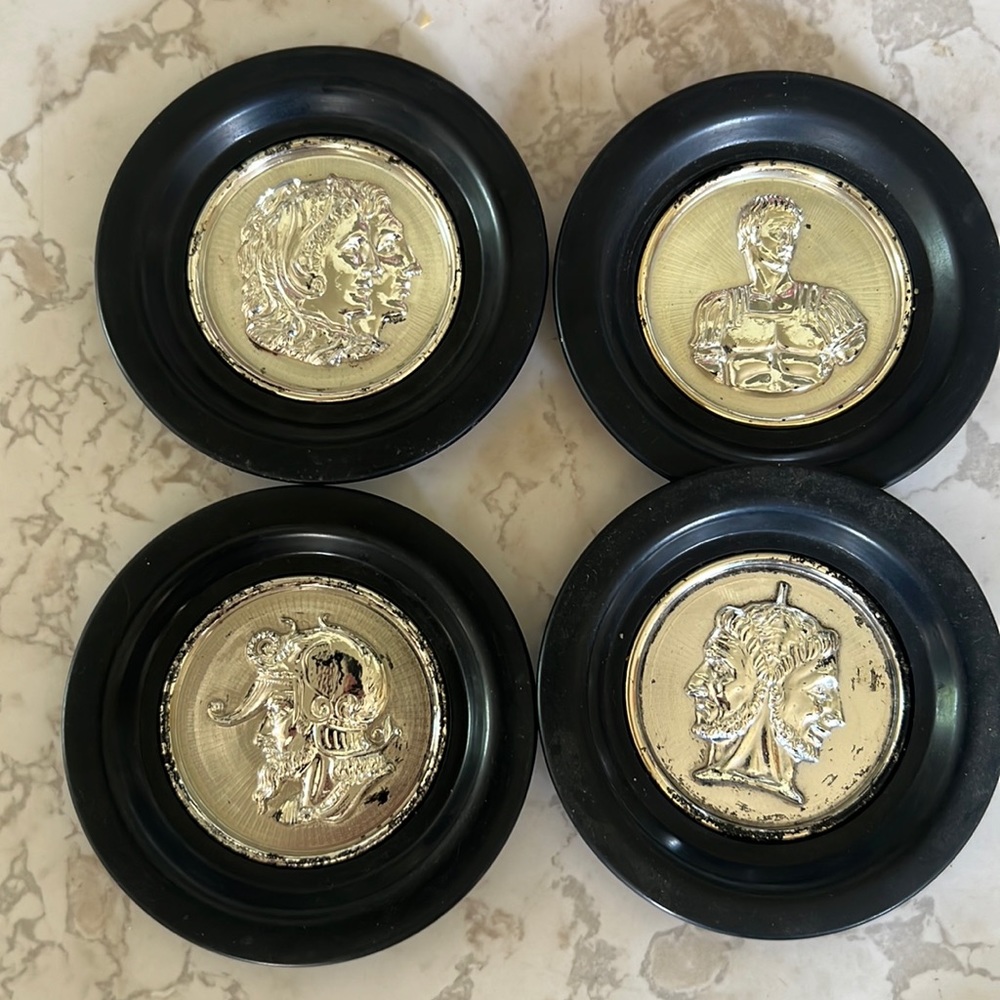 Vintage coasters set of 4 - Roman God plastic